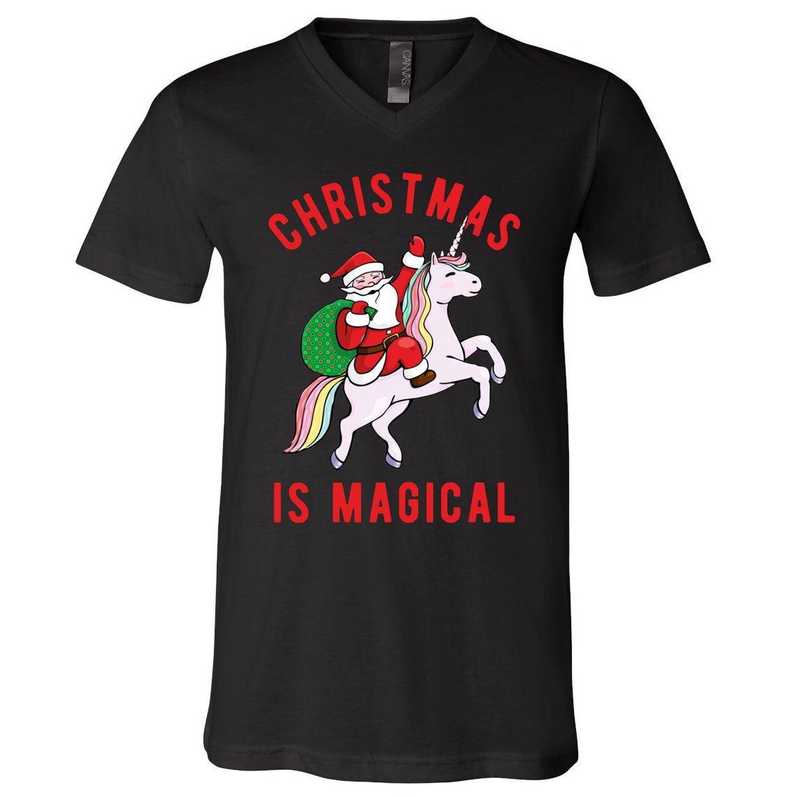 Christmas Is Magical Unicorn Santa Claus V-Neck T-Shirt