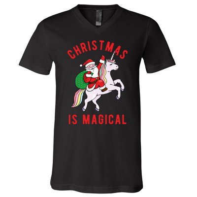 Christmas Is Magical Unicorn Santa Claus V-Neck T-Shirt