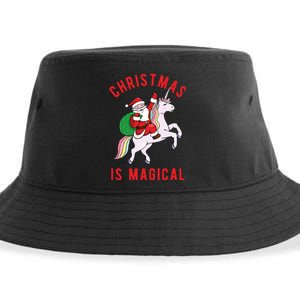 Christmas Is Magical Unicorn Santa Claus Sustainable Bucket Hat