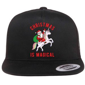 Christmas Is Magical Unicorn Santa Claus Flat Bill Trucker Hat