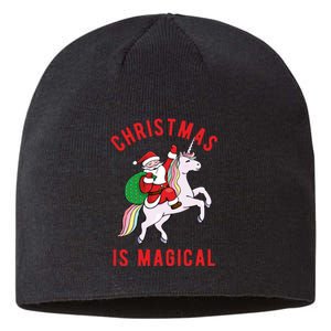 Christmas Is Magical Unicorn Santa Claus Sustainable Beanie