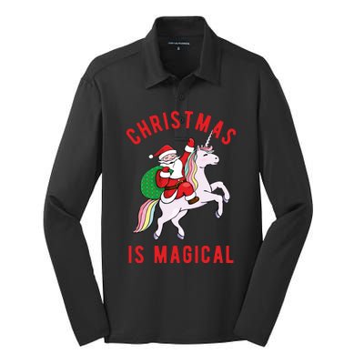 Christmas Is Magical Unicorn Santa Claus Silk Touch Performance Long Sleeve Polo