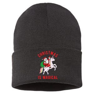 Christmas Is Magical Unicorn Santa Claus Sustainable Knit Beanie