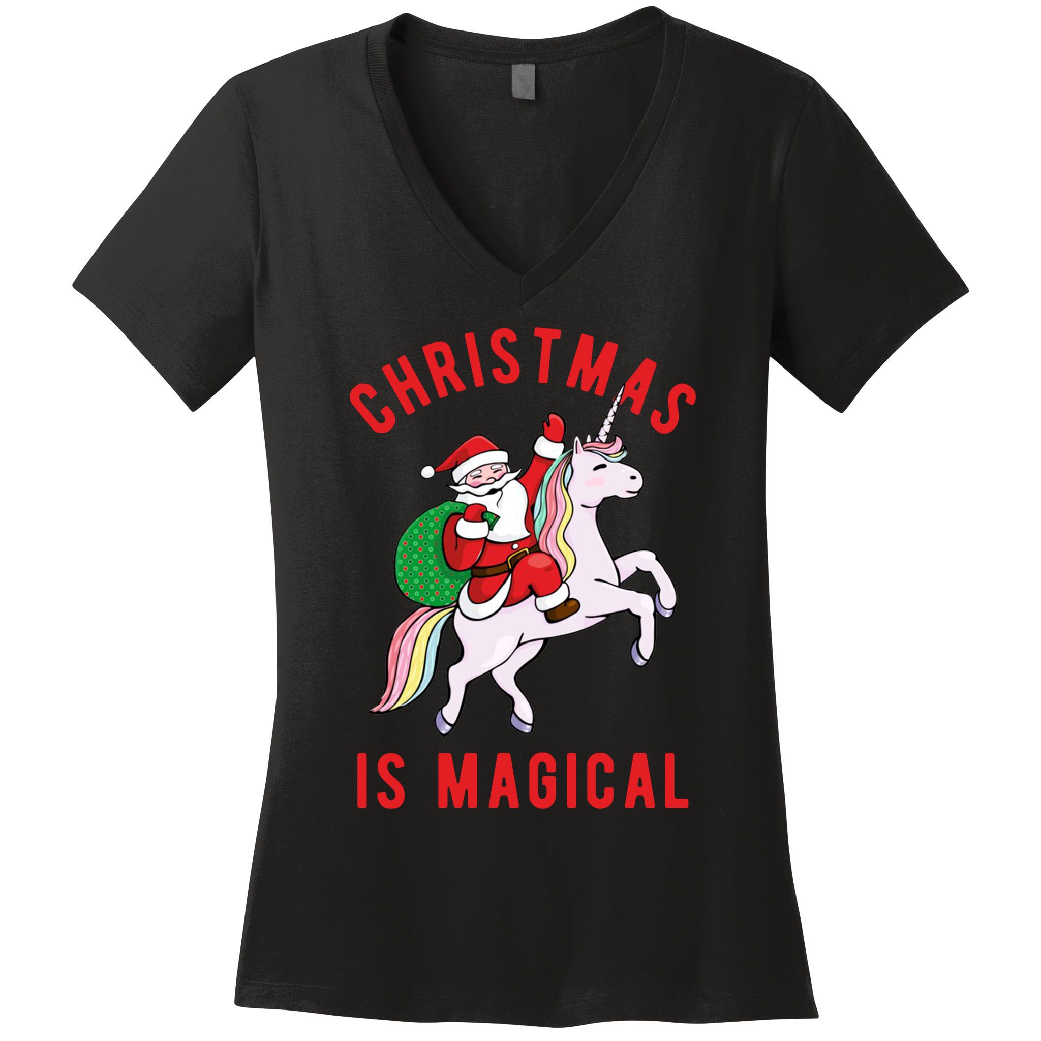 Christmas Is Magical Unicorn Santa Claus Women's V-Neck T-Shirt