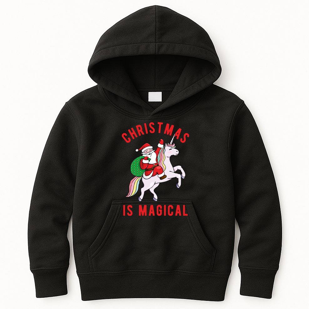 Christmas Is Magical Unicorn Santa Claus Kids Hoodie