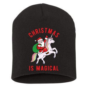 Christmas Is Magical Unicorn Santa Claus Short Acrylic Beanie