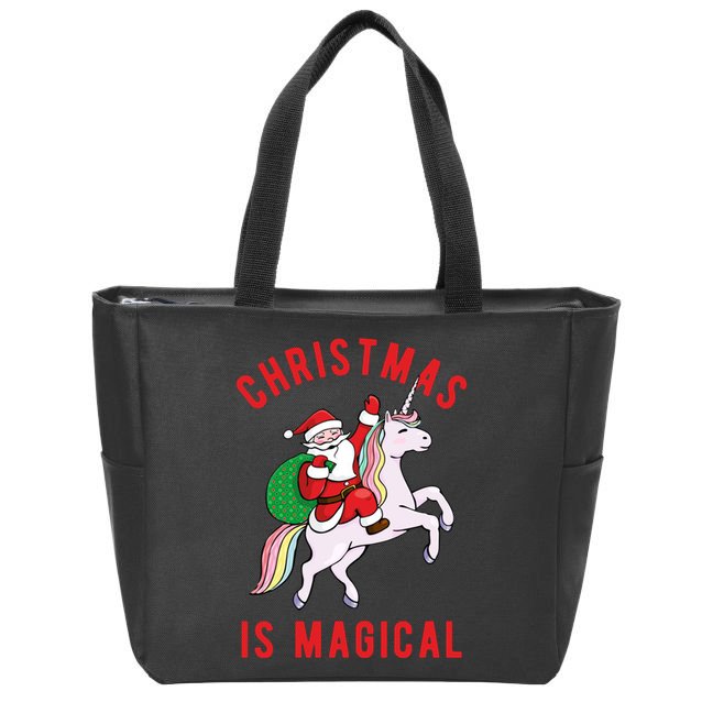 Christmas Is Magical Unicorn Santa Claus Zip Tote Bag