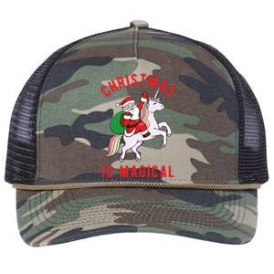 Christmas Is Magical Unicorn Santa Claus Retro Rope Trucker Hat Cap