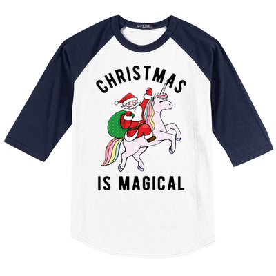 Christmas Is Magical Unicorn Santa Claus Baseball Sleeve Shirt