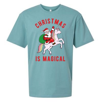 Christmas Is Magical Unicorn Santa Claus Sueded Cloud Jersey T-Shirt