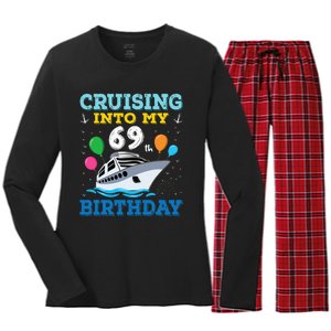 Cruising Into My 69th Birthday Party Women's Long Sleeve Flannel Pajama Set 