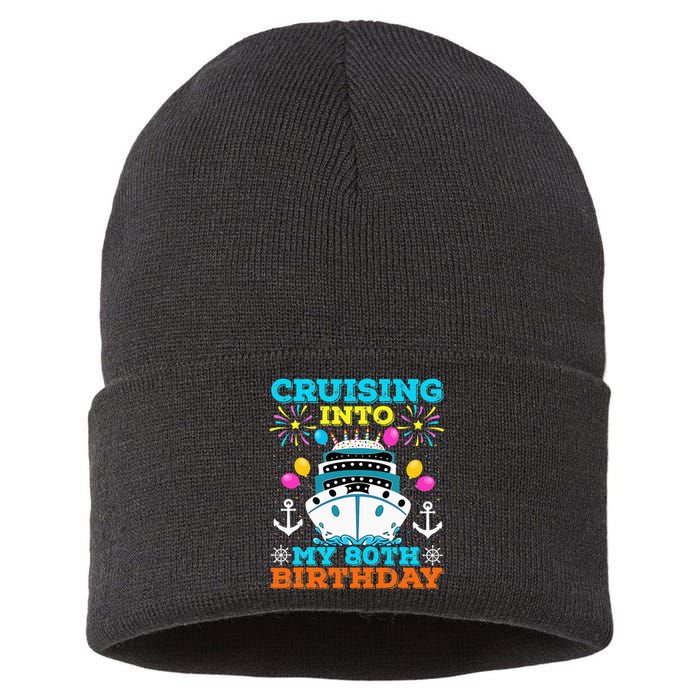 Cruising Into My 80th Birthday Party Cruise Theme Birthday Sustainable Knit Beanie