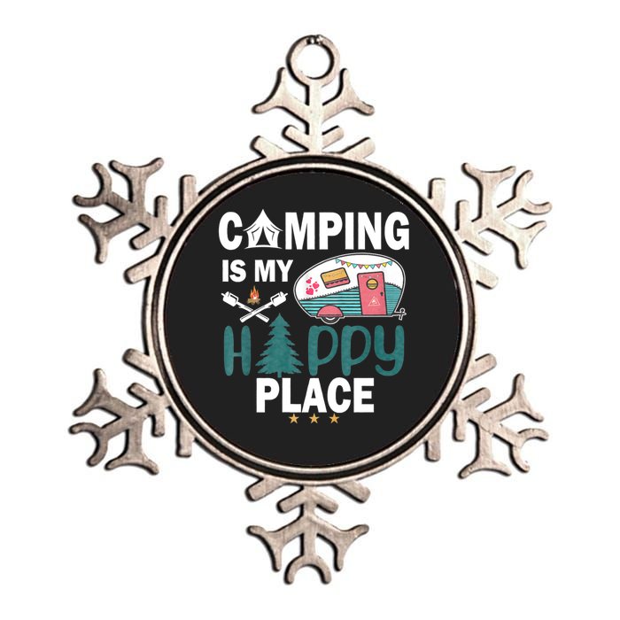 Camping Is My Happy Place Metallic Star Ornament