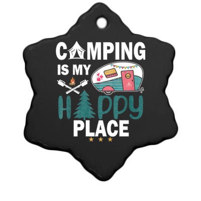 Camping Is My Happy Place Ceramic Star Ornament