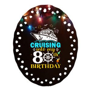 Cruising Into My 80th Birthday 80 Year Old Ceramic Oval Ornament