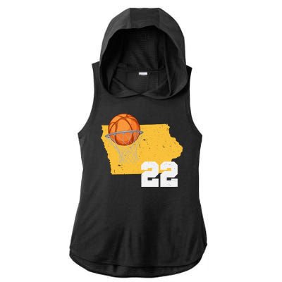 Clark Iowa Map 22 Basketball Lover Ladies PosiCharge Tri-Blend Wicking Draft Hoodie Tank