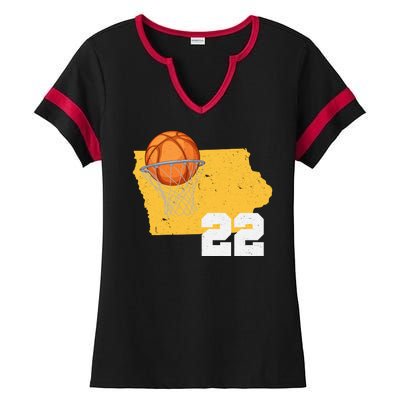 Clark Iowa Map 22 Basketball Lover Ladies Halftime Notch Neck Tee