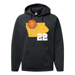 Clark Iowa Map 22 Basketball Lover Performance Fleece Hoodie