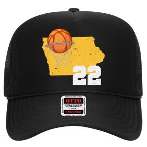 Clark Iowa Map 22 Basketball Lover High Crown Mesh Back Trucker Hat