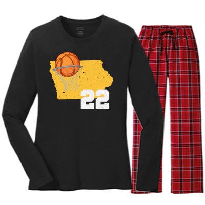 Clark Iowa Map 22 Basketball Lover Women's Long Sleeve Flannel Pajama Set 