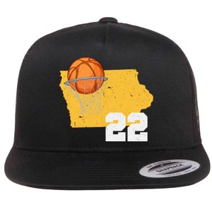 Clark Iowa Map 22 Basketball Lover Flat Bill Trucker Hat