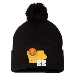 Clark Iowa Map 22 Basketball Lover Pom Pom 12in Knit Beanie