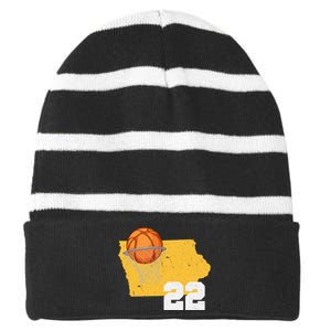 Clark Iowa Map 22 Basketball Lover Striped Beanie with Solid Band