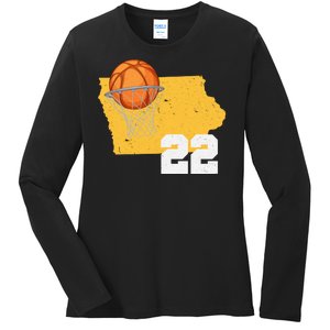 Clark Iowa Map 22 Basketball Lover Ladies Long Sleeve Shirt