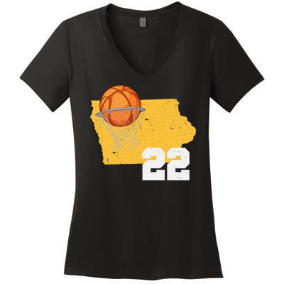 Clark Iowa Map 22 Basketball Lover Women's V-Neck T-Shirt