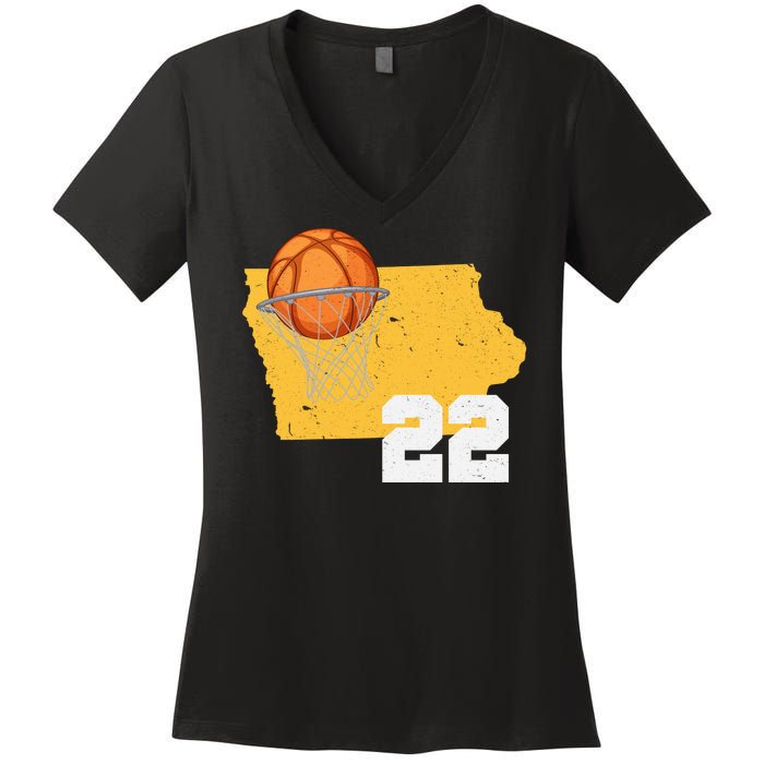 Clark Iowa Map 22 Basketball Lover Women's V-Neck T-Shirt