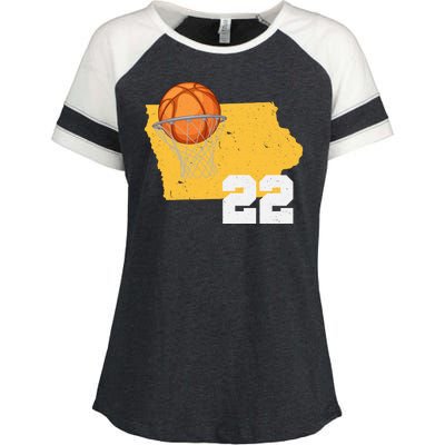 Clark Iowa Map 22 Basketball Lover Enza Ladies Jersey Colorblock Tee