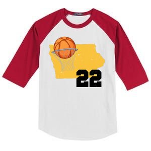 Clark Iowa Map 22 Basketball Lover Kids Colorblock Raglan Jersey