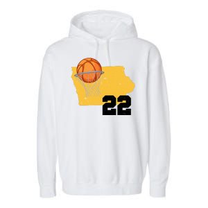 Clark Iowa Map 22 Basketball Lover Garment-Dyed Fleece Hoodie