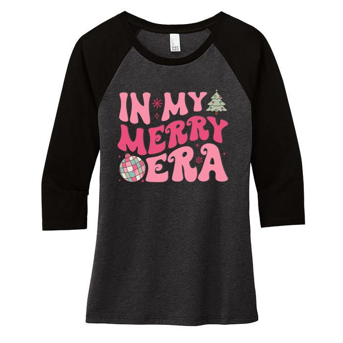 Christmas In My Merry Era Xmas Holiday Christmas Women's Tri-Blend 3/4-Sleeve Raglan Shirt