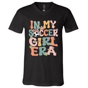 Cute In My Soccer Era Retro Groovy Soccer V-Neck T-Shirt