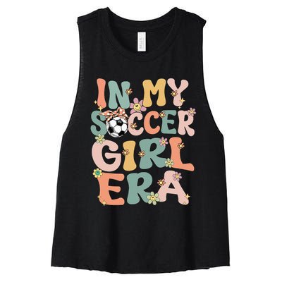 Cute In My Soccer Era Retro Groovy Soccer Women's Racerback Cropped Tank