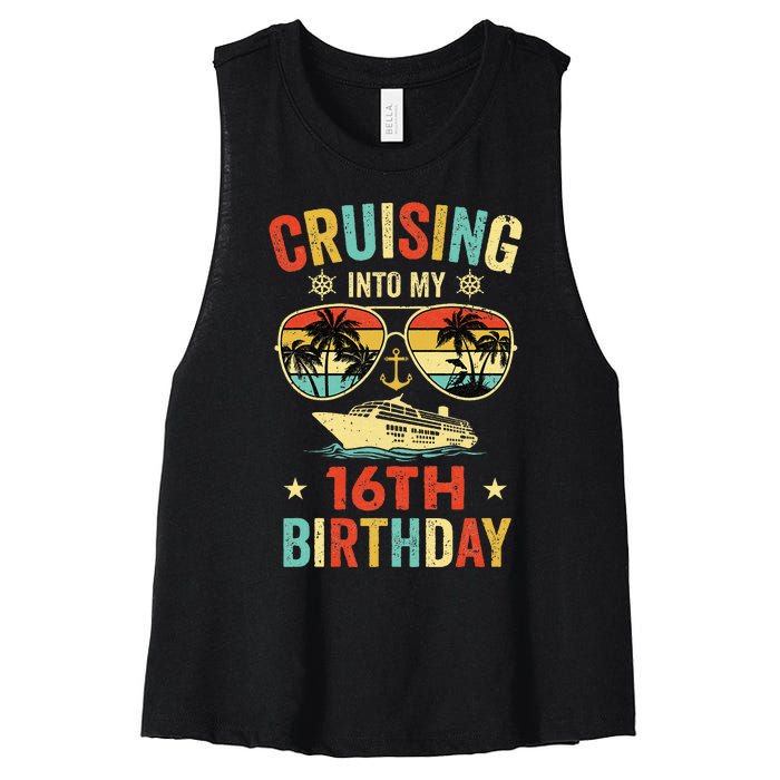 Cruising Into My 16th Birthday Family Cruise 16 Birthday Women's Racerback Cropped Tank