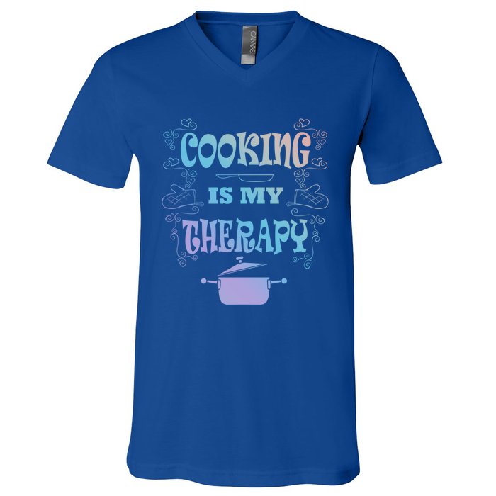 Cooking Is My Therapy Ironic Baking Chef Gift V-Neck T-Shirt