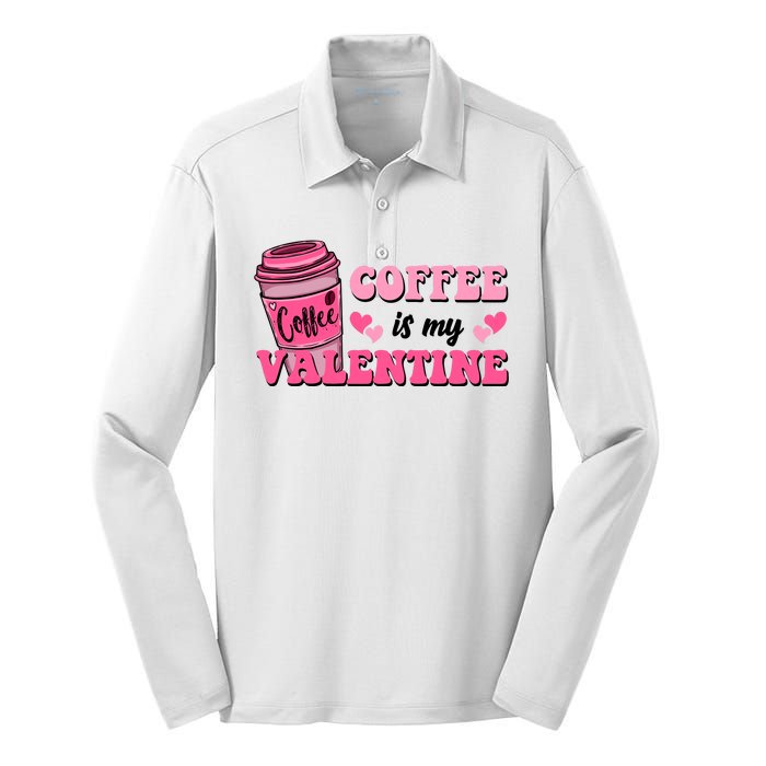 Coffee Is My Valentine Retro Cute Silk Touch Performance Long Sleeve Polo