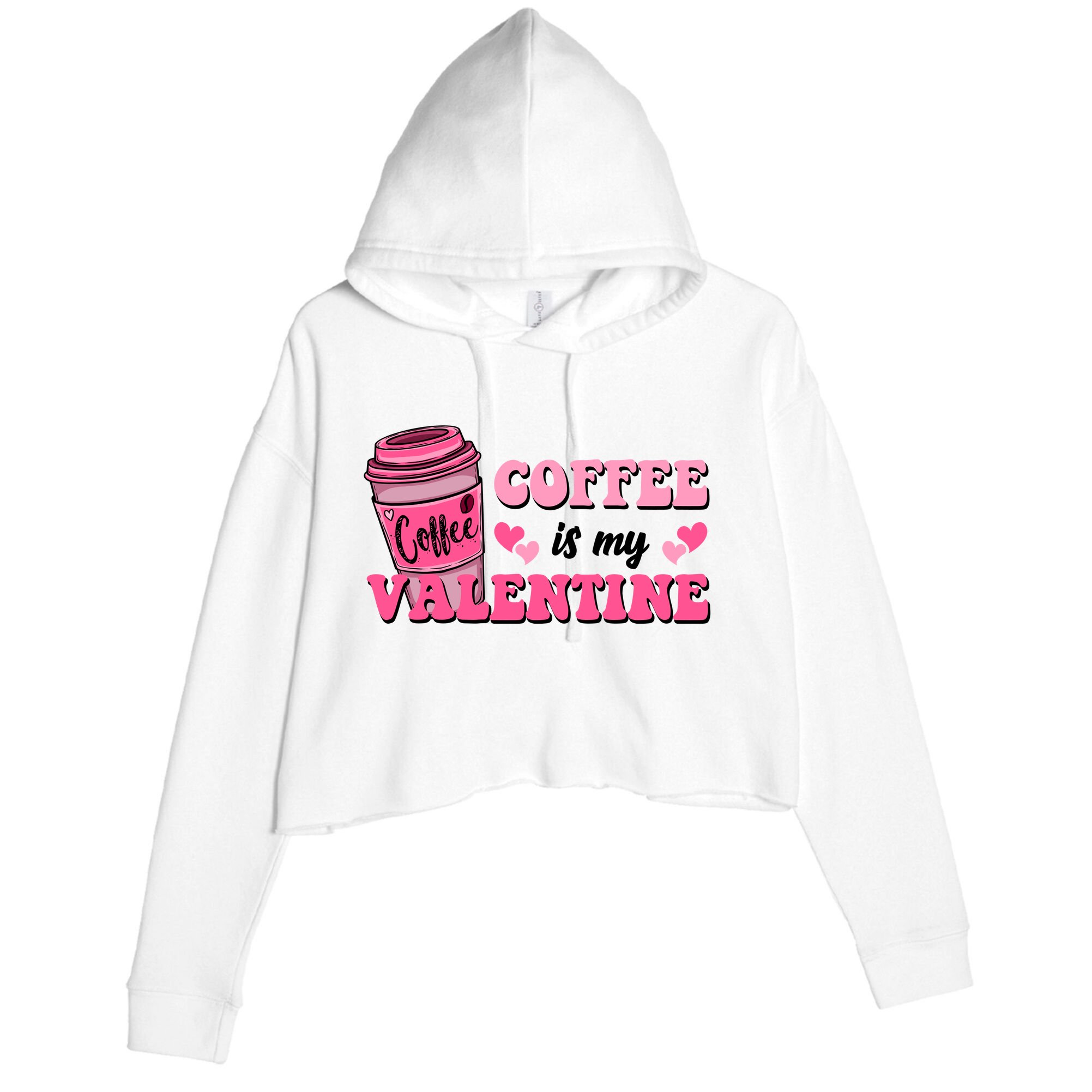 Coffee Is My Valentine Retro Cute Crop Fleece Hoodie