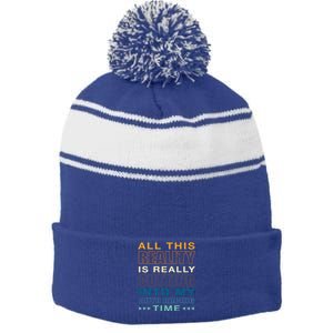 Cutting Into My Auto Racing Time Car Racing Adventure Sports Cool Gift Stripe Pom Pom Beanie