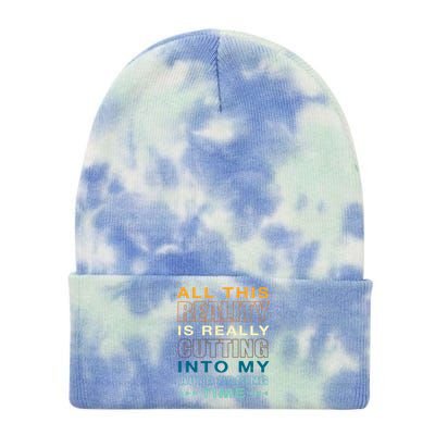 Cutting Into My Auto Racing Time Car Racing Adventure Sports Cool Gift Tie Dye 12in Knit Beanie