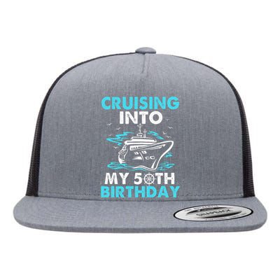 Cruising Into My 50th Birthday 50 Year Old Cruise Birthday.p Flat Bill Trucker Hat