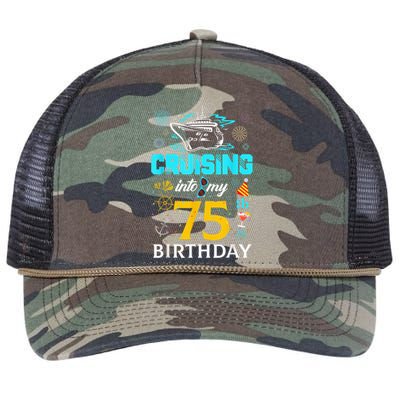 Cruising Into My 75 Year Old Birthday Squad 75th Cruise Bday Retro Rope Trucker Hat Cap