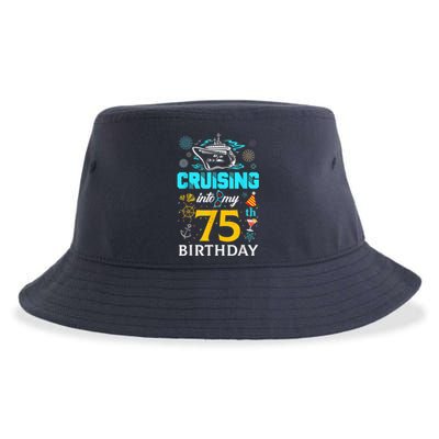 Cruising Into My 75 Year Old Birthday Squad 75th Cruise Bday Sustainable Bucket Hat