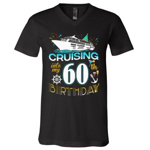 Cruising Into My 60 Year Old Birthday Crew 60th Cruise Bday V-Neck T-Shirt