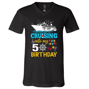 Cruising Into My 50 Year Old Birthday Party 50th BDay V-Neck T-Shirt