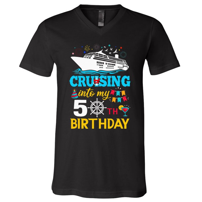 Cruising Into My 50 Year Old Birthday Party 50th BDay V-Neck T-Shirt