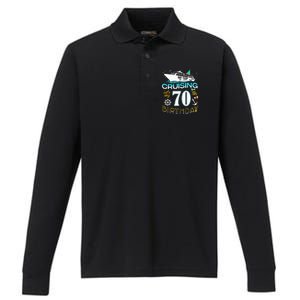 Cruising Into My 70 Year Old Birthday Crew 70th Cruise Bday Performance Long Sleeve Polo