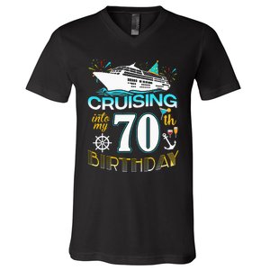 Cruising Into My 70 Year Old Birthday Crew 70th Cruise Bday V-Neck T-Shirt